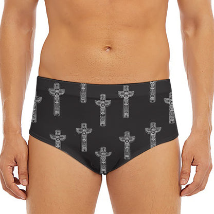 Tribal Totem Pattern Print Men's Triangle Swim Briefs