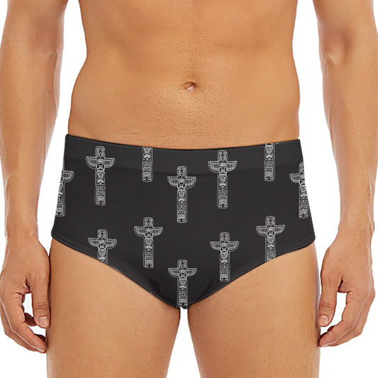 Tribal Totem Pattern Print Men's Triangle Swim Briefs