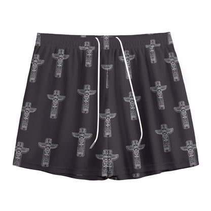 Tribal Totem Pattern Print Mesh Shorts