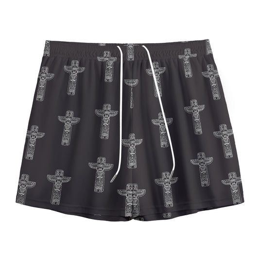 Tribal Totem Pattern Print Mesh Shorts
