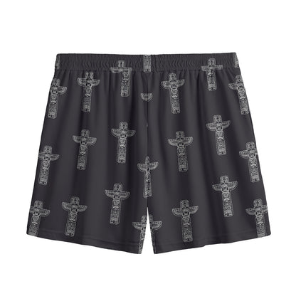 Tribal Totem Pattern Print Mesh Shorts