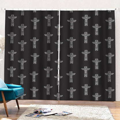 Tribal Totem Pattern Print Pencil Pleat Curtains
