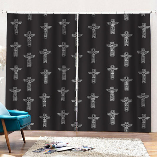 Tribal Totem Pattern Print Pencil Pleat Curtains