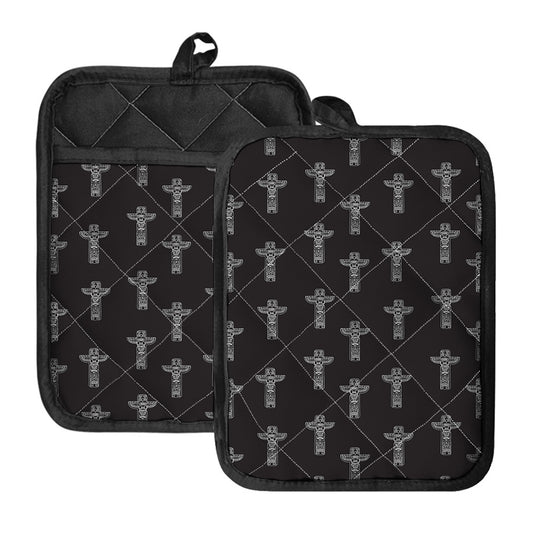 Tribal Totem Pattern Print Pot Holders With Pocket