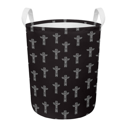 Tribal Totem Pattern Print Round Laundry Basket