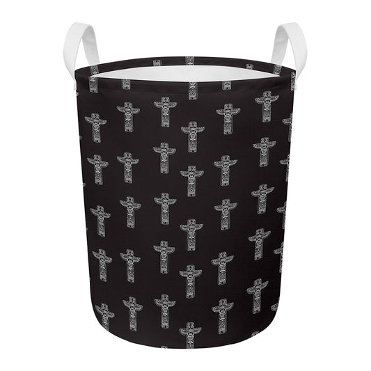 Tribal Totem Pattern Print Round Laundry Basket