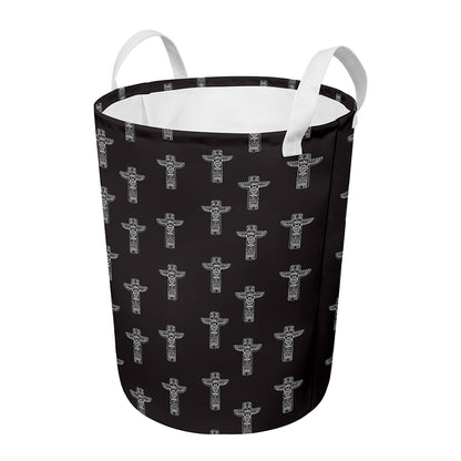 Tribal Totem Pattern Print Round Laundry Basket