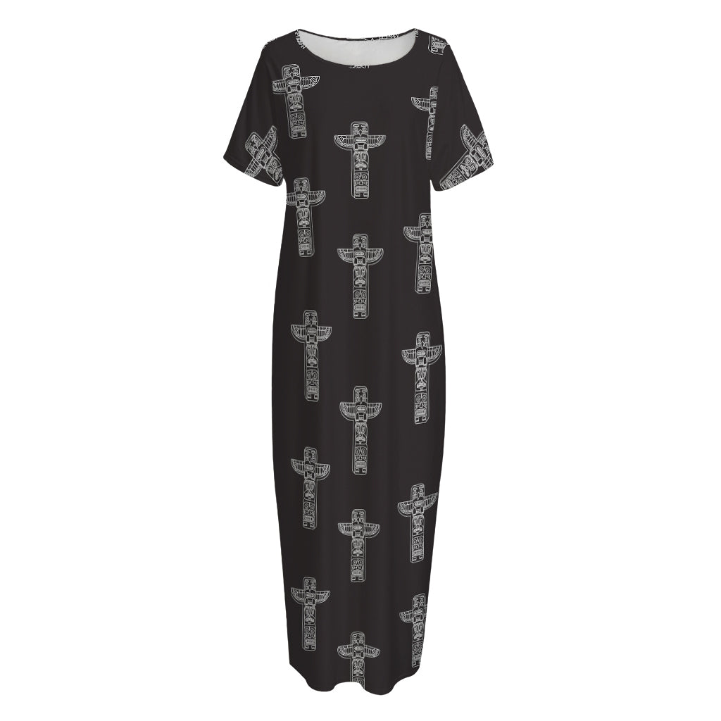 Tribal Totem Pattern Print Short Sleeve Long Nightdress