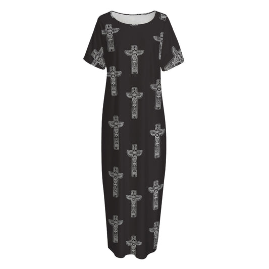 Tribal Totem Pattern Print Short Sleeve Long Nightdress