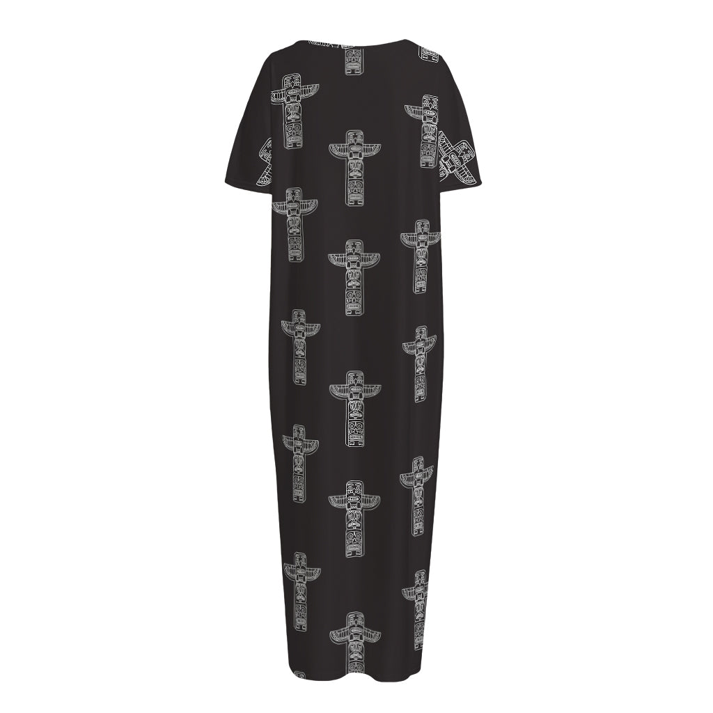 Tribal Totem Pattern Print Short Sleeve Long Nightdress