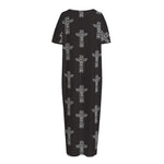 Tribal Totem Pattern Print Short Sleeve Long Nightdress