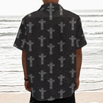 Tribal Totem Pattern Print Textured Short Sleeve Shirt