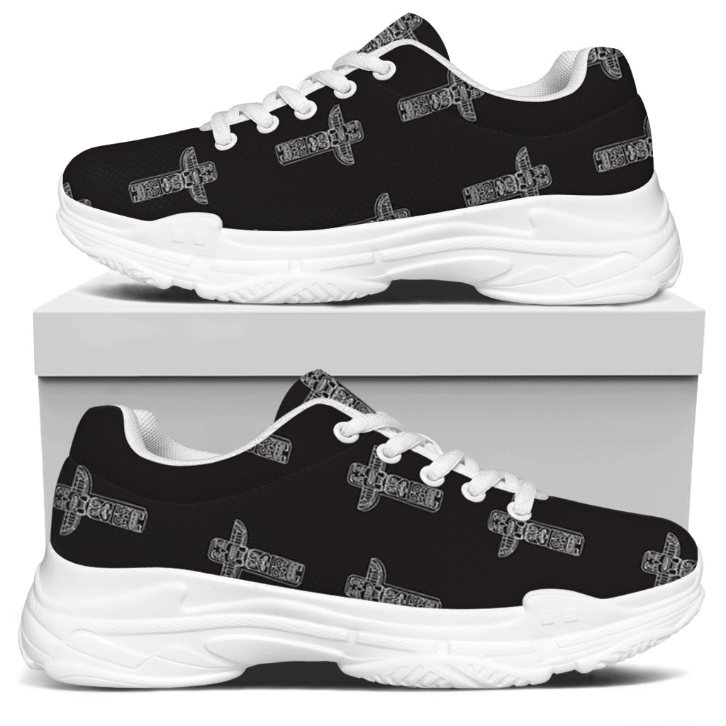 Tribal Totem Pattern Print White Chunky Shoes