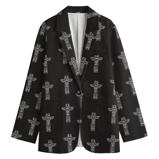 Tribal Totem Pattern Print Women's Cotton Blazer