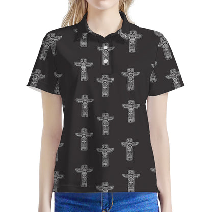 Tribal Totem Pattern Print Women's Polo Shirt
