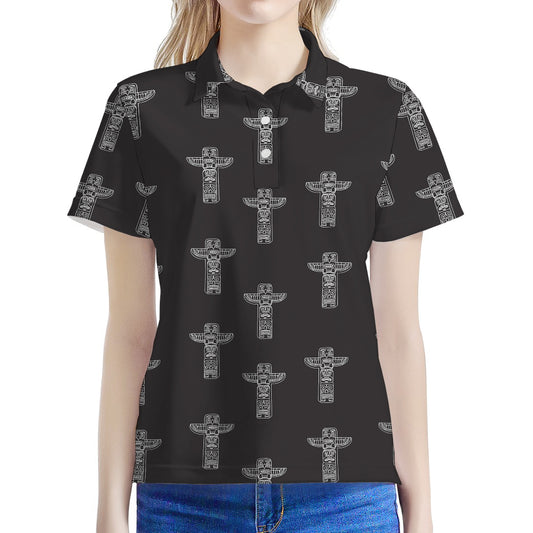 Tribal Totem Pattern Print Women's Polo Shirt