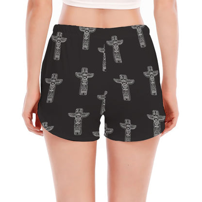 Tribal Totem Pattern Print Women's Split Running Shorts