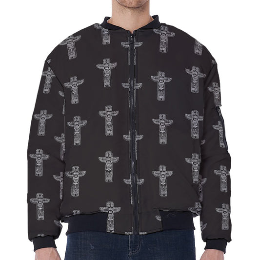Tribal Totem Pattern Print Zip Sleeve Bomber Jacket