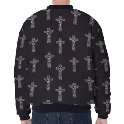 Tribal Totem Pattern Print Zip Sleeve Bomber Jacket
