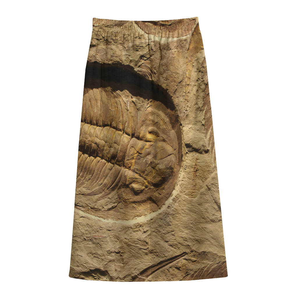 Trilobite Fossil Print Cotton Front Slit Maxi Skirt