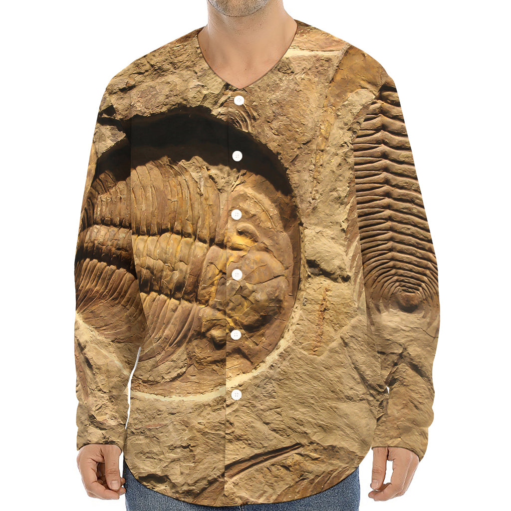 Trilobite Fossil Print Long Sleeve Baseball Jersey