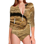 Trilobite Fossil Print Long Sleeve Swimsuit