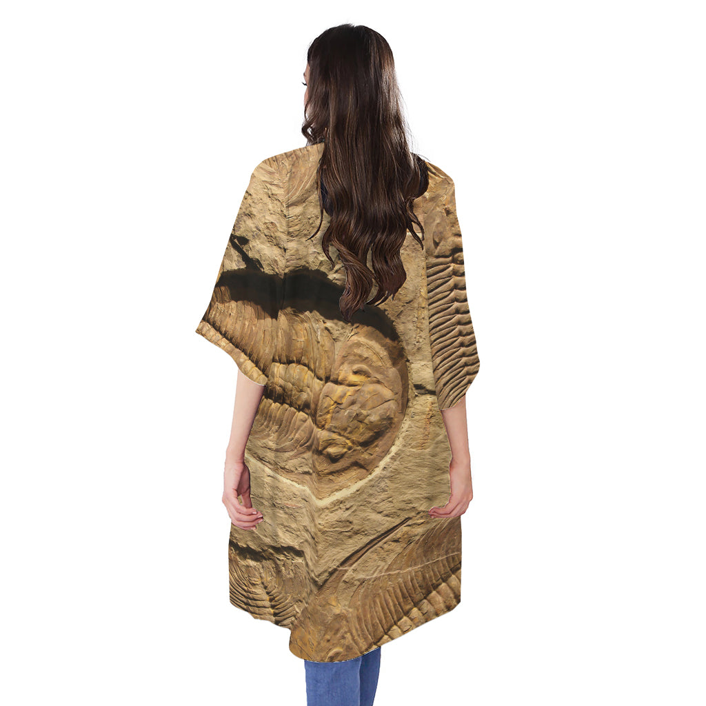 Trilobite Fossil Print Open Front Beach Cover Up