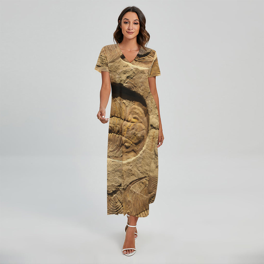 Trilobite Fossil Print Short Sleeve Maxi Dress