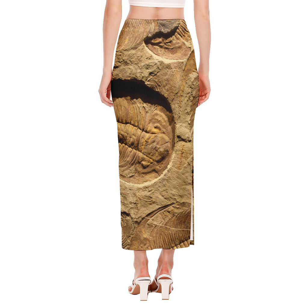 Trilobite Fossil Print Side Slit Maxi Skirt