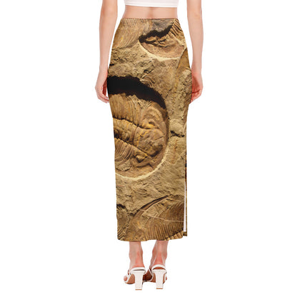 Trilobite Fossil Print Side Slit Maxi Skirt