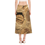 Trilobite Fossil Print Side Slit Midi Skirt