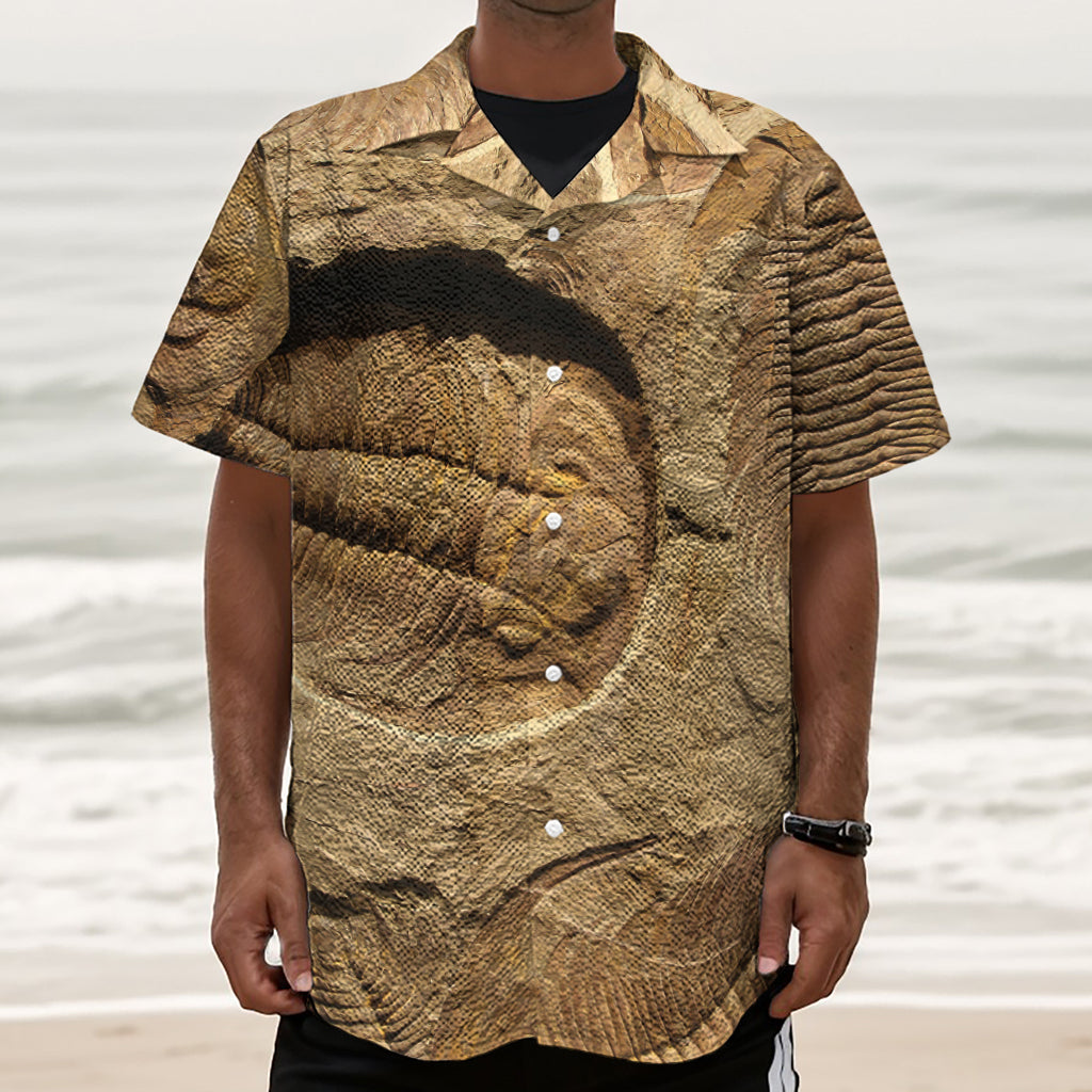 Trilobite Fossil Print Textured Short Sleeve Shirt