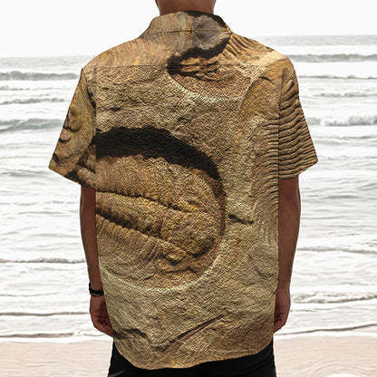 Trilobite Fossil Print Textured Short Sleeve Shirt
