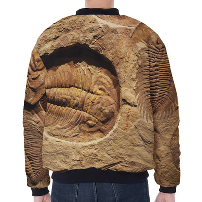 Trilobite Fossil Print Zip Sleeve Bomber Jacket