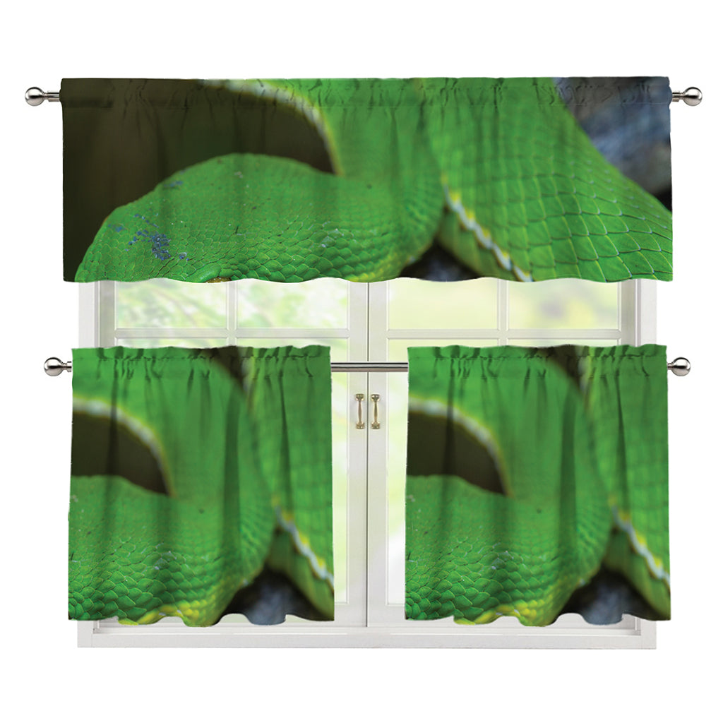 Trimeresurus Albolabris Snake Print 3 Piece Kitchen Curtains