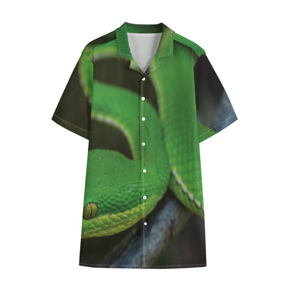 Trimeresurus Albolabris Snake Print Cotton Hawaiian Shirt