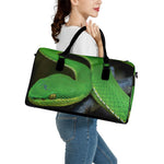 Trimeresurus Albolabris Snake Print Leather Duffle Bag