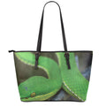 Trimeresurus Albolabris Snake Print Leather Tote Bag With Zipper