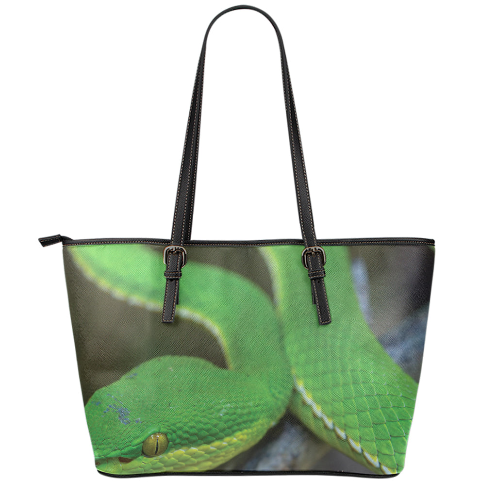 Trimeresurus Albolabris Snake Print Leather Tote Bag
