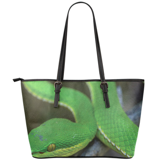 Trimeresurus Albolabris Snake Print Leather Tote Bag