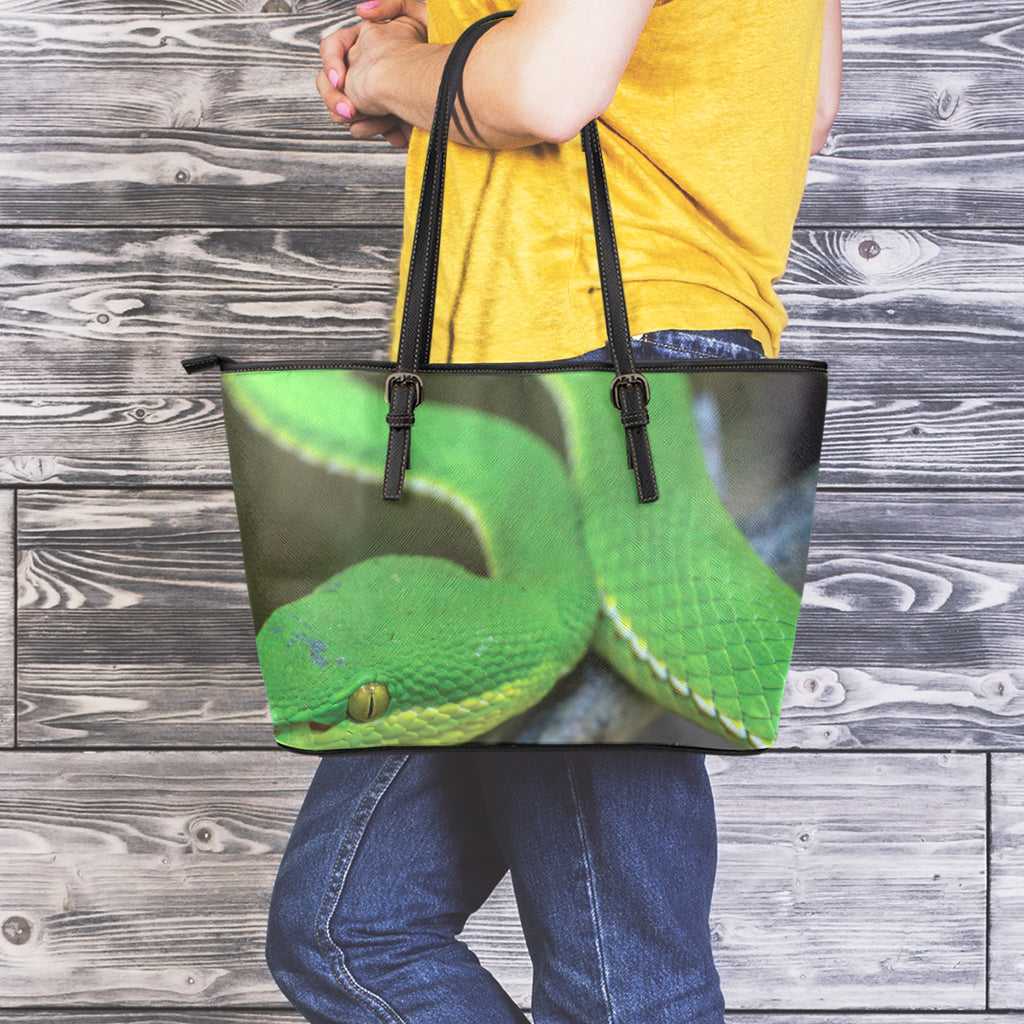 Trimeresurus Albolabris Snake Print Leather Tote Bag