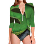 Trimeresurus Albolabris Snake Print Long Sleeve Swimsuit