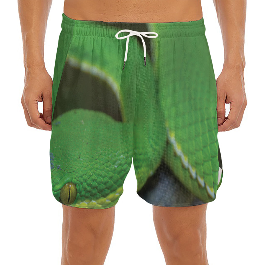 Trimeresurus Albolabris Snake Print Men's Split Running Shorts