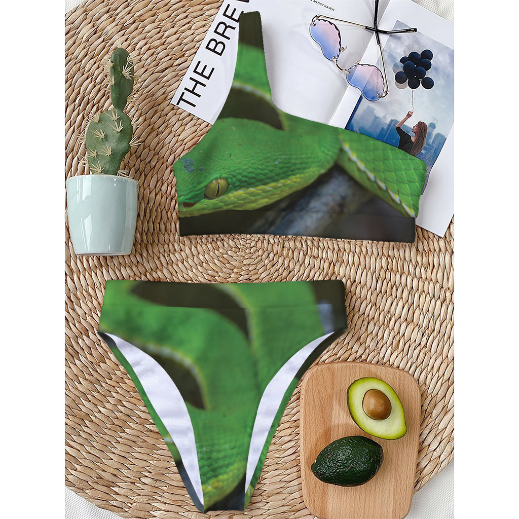Trimeresurus Albolabris Snake Print One Shoulder Bikini Top