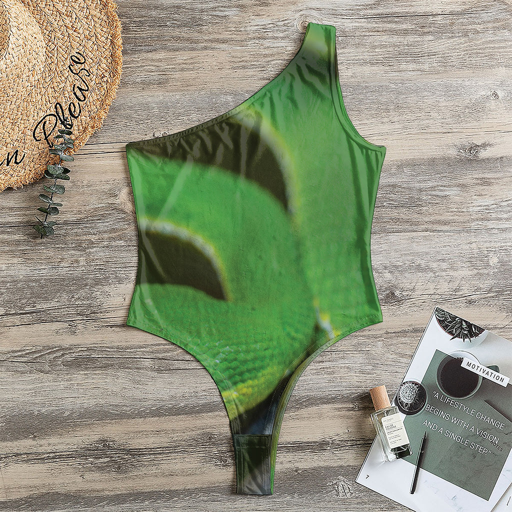 Trimeresurus Albolabris Snake Print One Shoulder Bodysuit