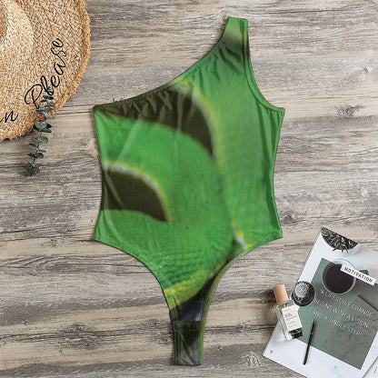 Trimeresurus Albolabris Snake Print One Shoulder Bodysuit