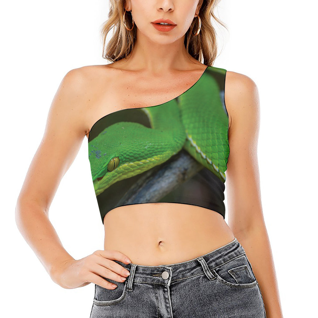 Trimeresurus Albolabris Snake Print One Shoulder Crop Top