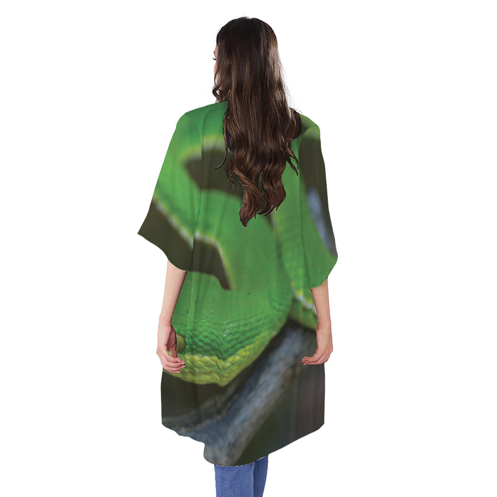 Trimeresurus Albolabris Snake Print Open Front Beach Cover Up