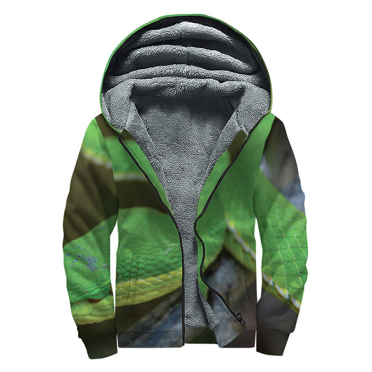 Trimeresurus Albolabris Snake Print Sherpa Lined Zip Up Hoodie