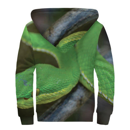 Trimeresurus Albolabris Snake Print Sherpa Lined Zip Up Hoodie